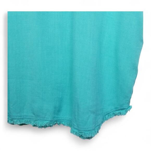 UMGEE Dress Linen Cotton V-neck V-back Rough Hem Green - Size Small - Picture 4 of 8